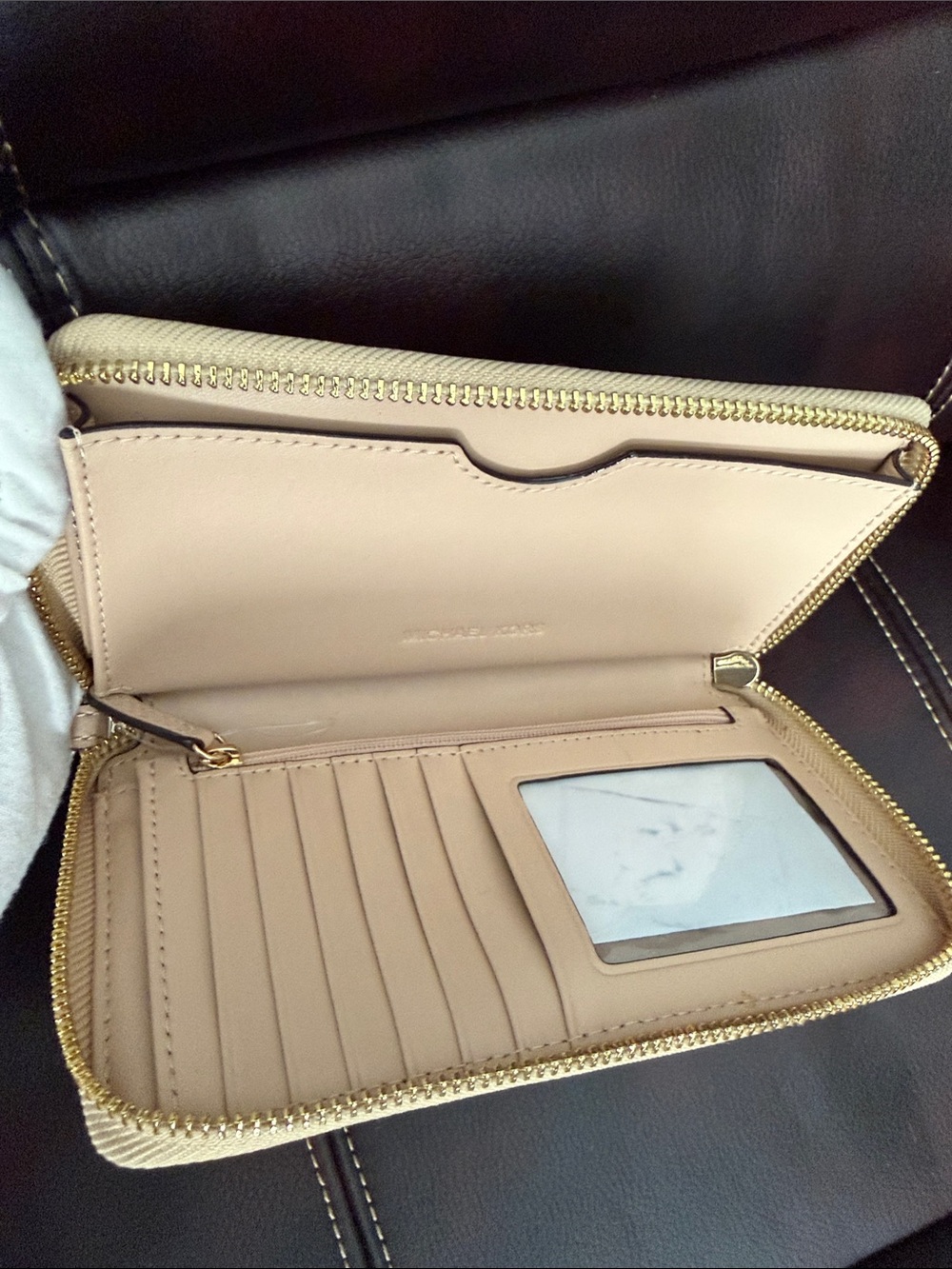 NEW Michael Kors Metallic Gold Floral-Embossed Zip Wristlet - Picture 6 of 12